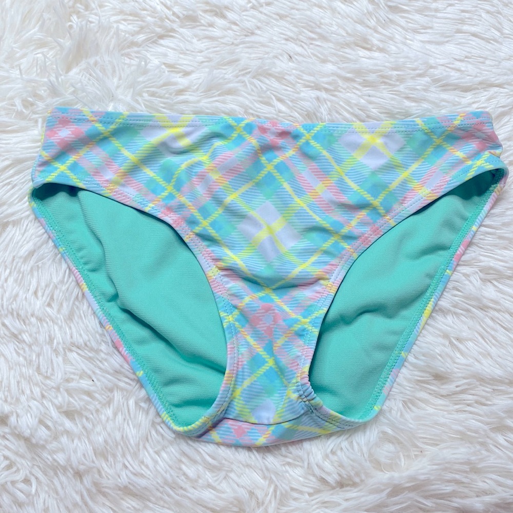 Juicy Couture Teal Blue Pink Yellow Plaid Bikini Swim Bottoms Girl’s Size 10/12